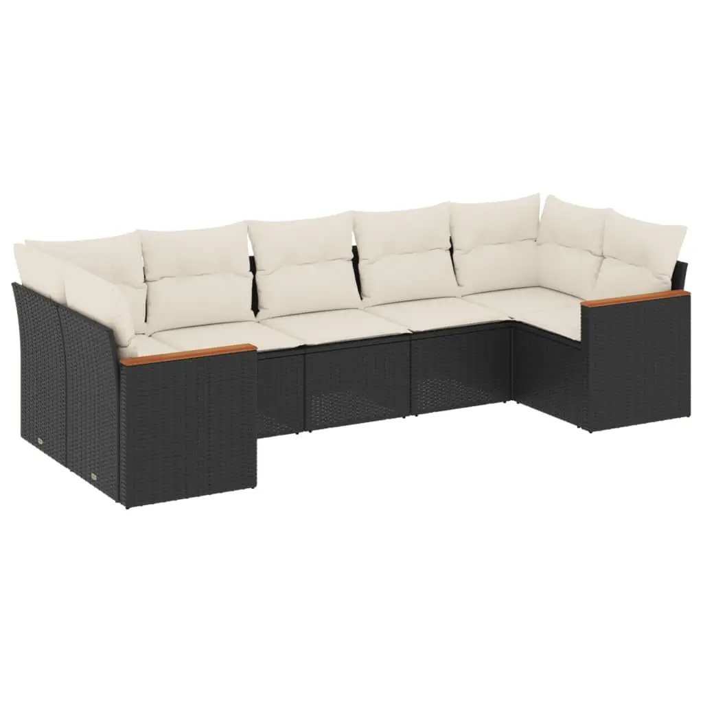 7 Piece Garden Sofa Set with Cushions Black Poly Rattan 3226266 - Furniture