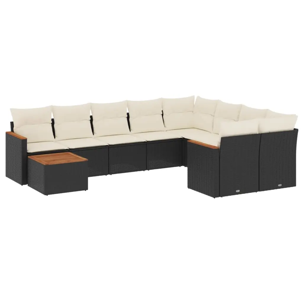 10 Piece Garden Sofa Set with Cushions Black Poly Rattan 3226315 - Furniture