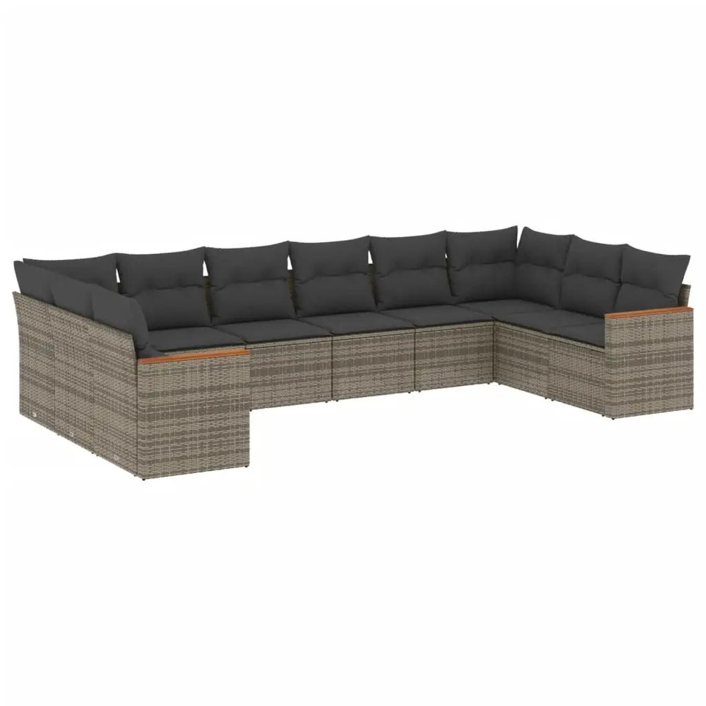 10 Piece Garden Sofa Set with Cushions Grey Poly Rattan 3226326 - Furniture