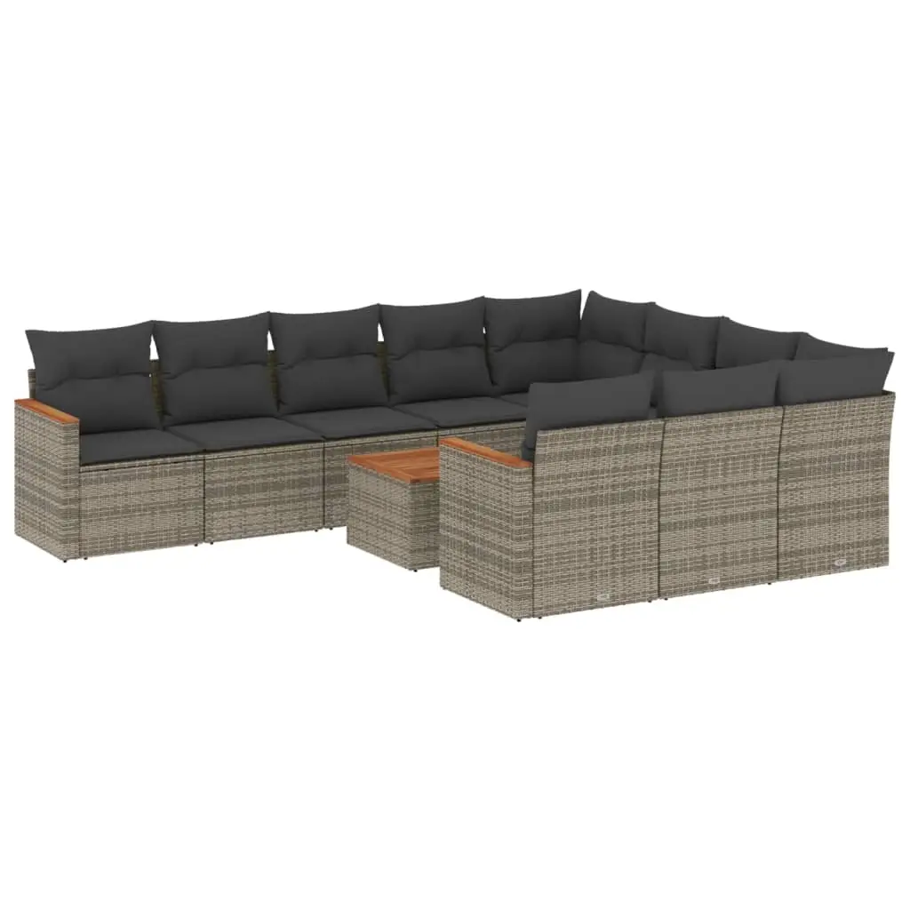 11 Piece Garden Sofa Set with Cushions Grey Poly Rattan 3226347 - Furniture