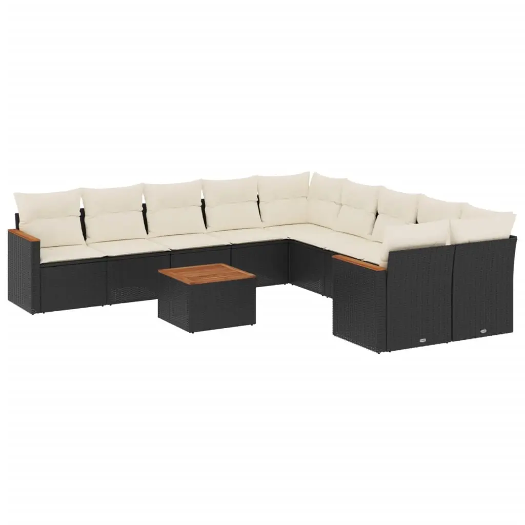 11 Piece Garden Sofa Set with Cushions Black Poly Rattan 3226357 - Furniture