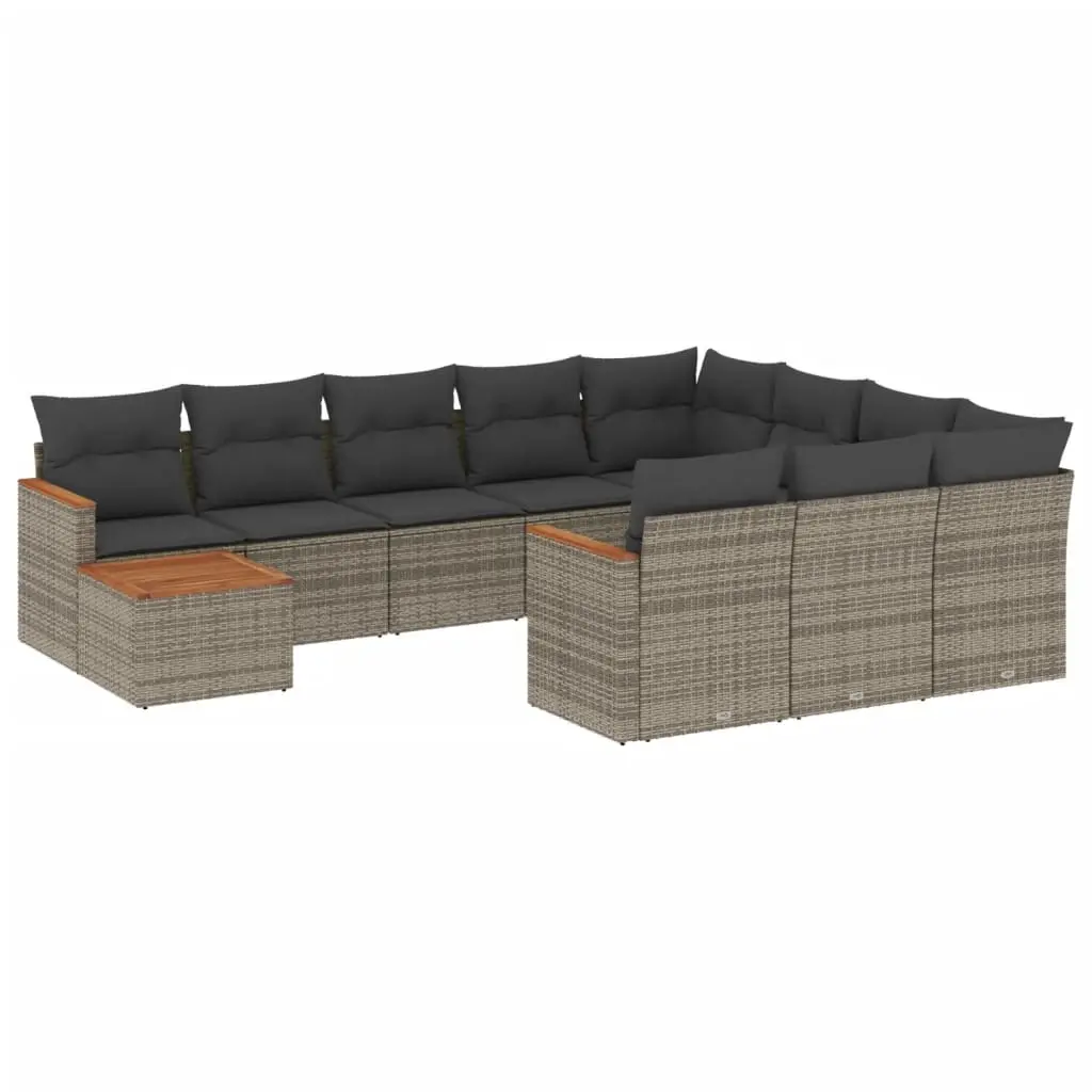11 Piece Garden Sofa Set with Cushions Grey Poly Rattan 3226368 - Furniture