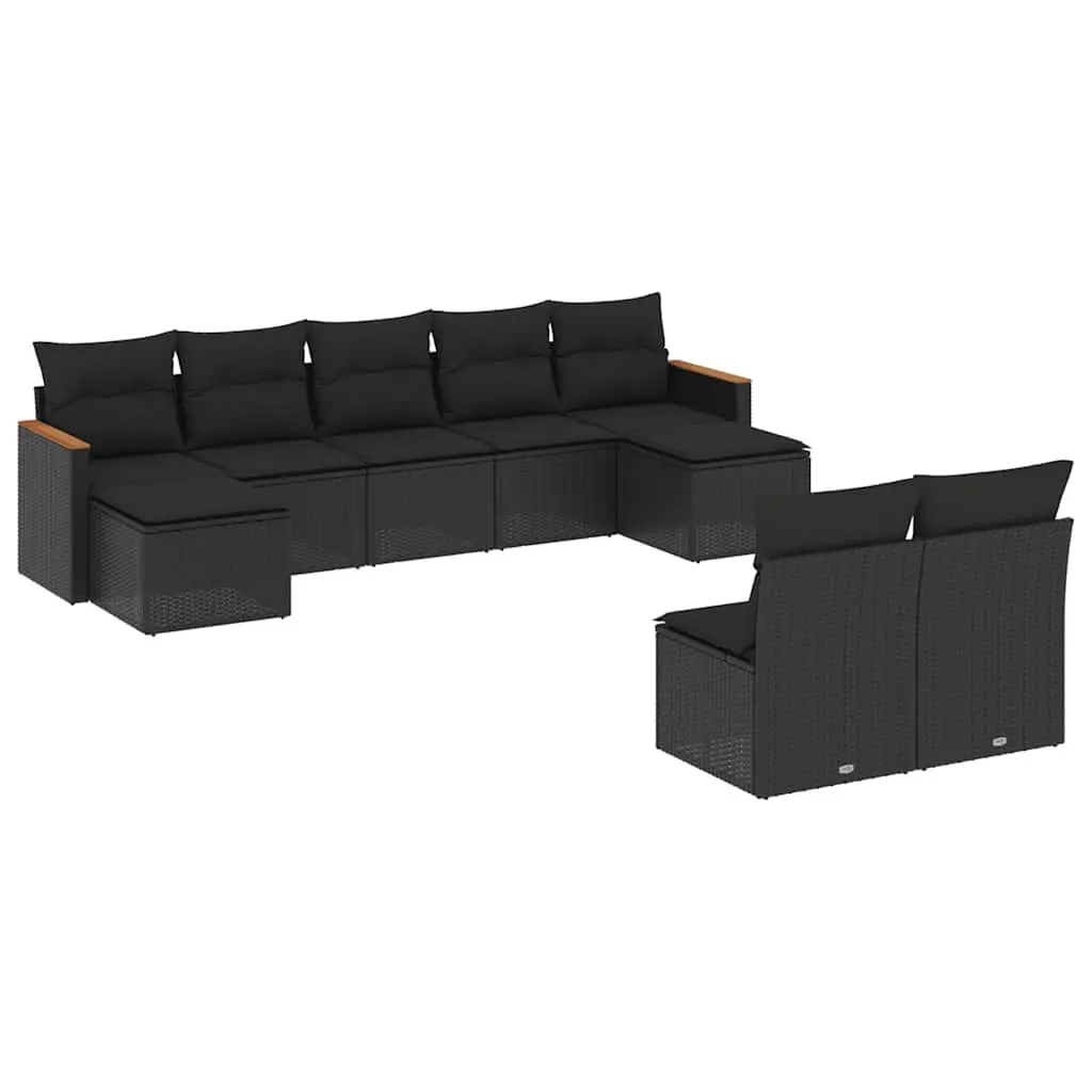 9 Piece Garden Sofa Set with Cushions Black Poly Rattan 3226370 - Furniture
