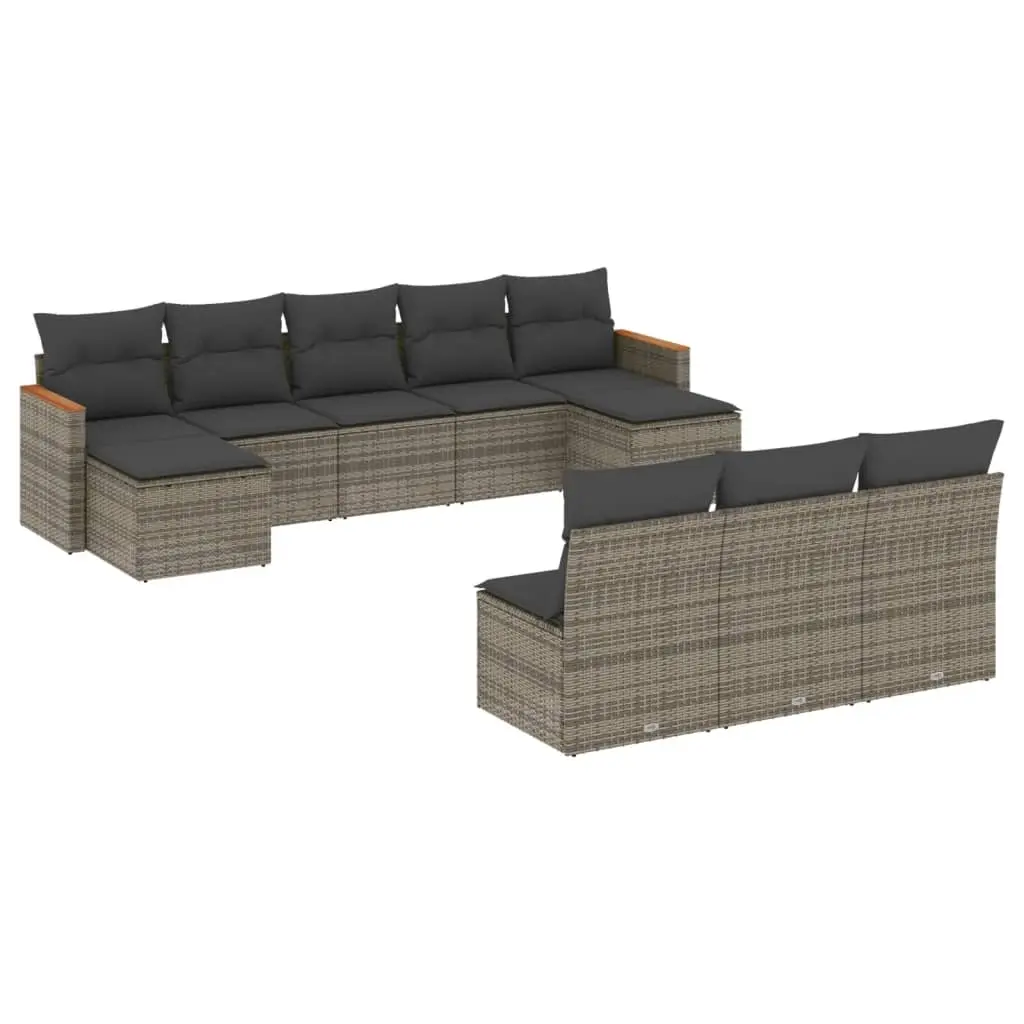 10 Piece Garden Sofa Set with Cushions Grey Poly Rattan 3226389 - Furniture