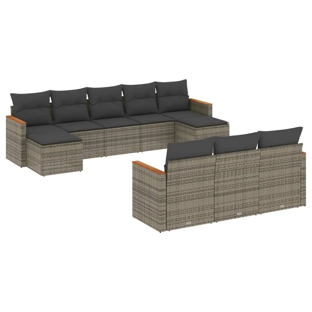 10 Piece Garden Sofa Set with Cushions Grey Poly Rattan 3226417 - Furniture