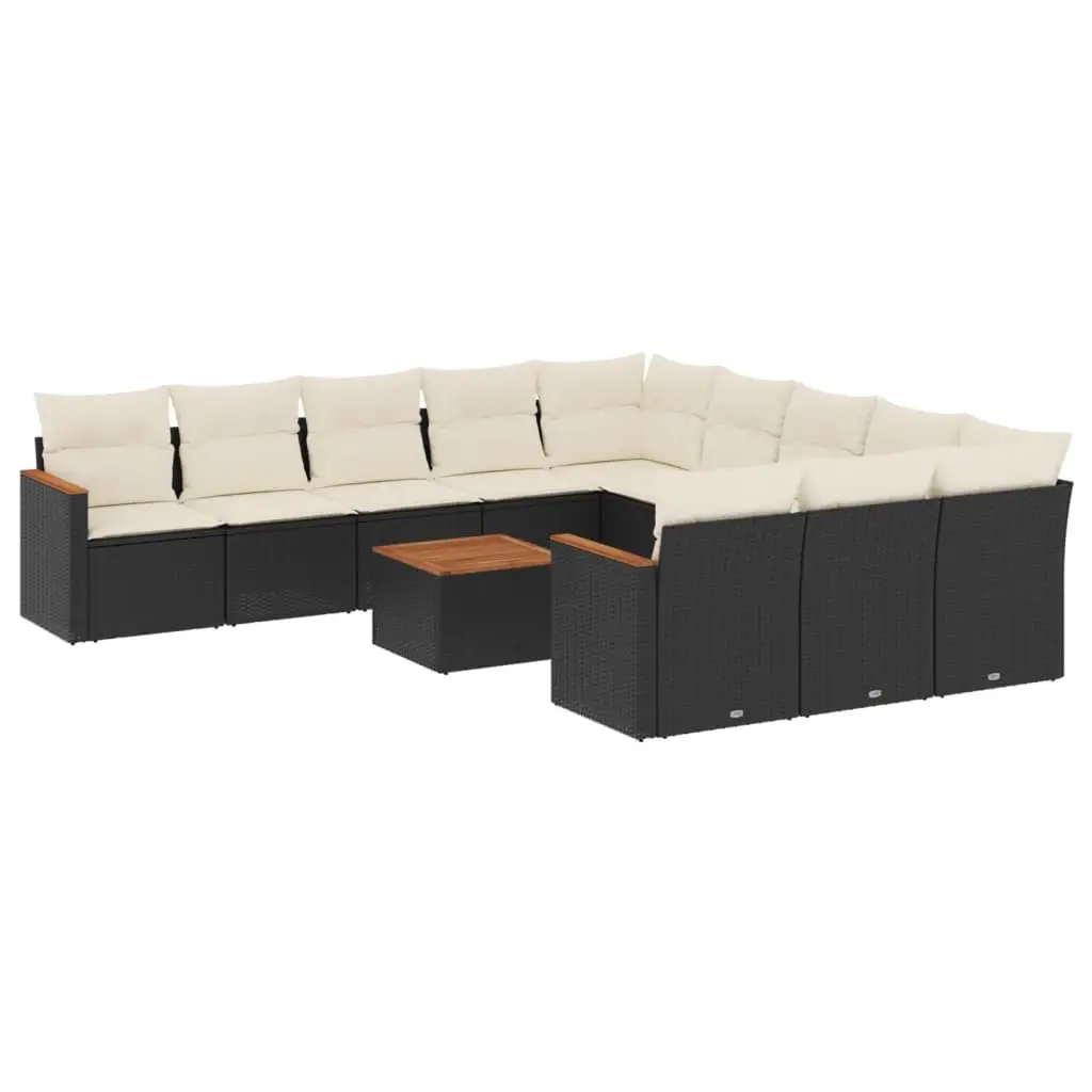 12 Piece Garden Sofa Set with Cushions Black Poly Rattan 3226434 - Furniture