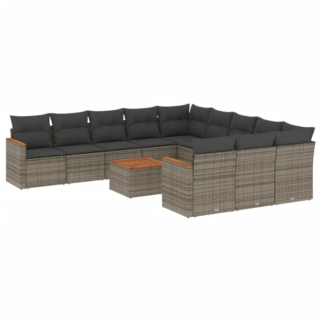 12 Piece Garden Sofa Set with Cushions Grey Poly Rattan 3226438 - Furniture