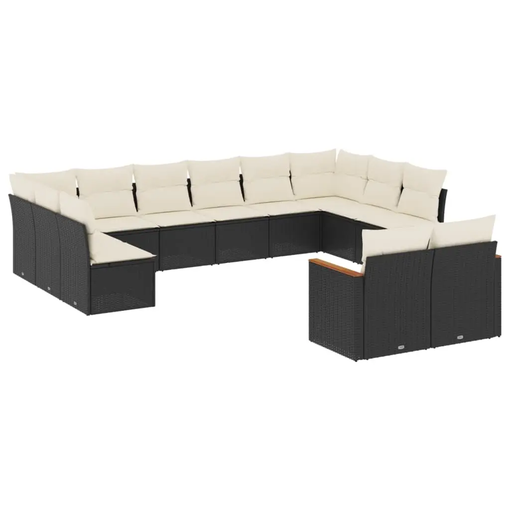 12 Piece Garden Sofa Set with Cushions Black Poly Rattan 3226441 - Furniture