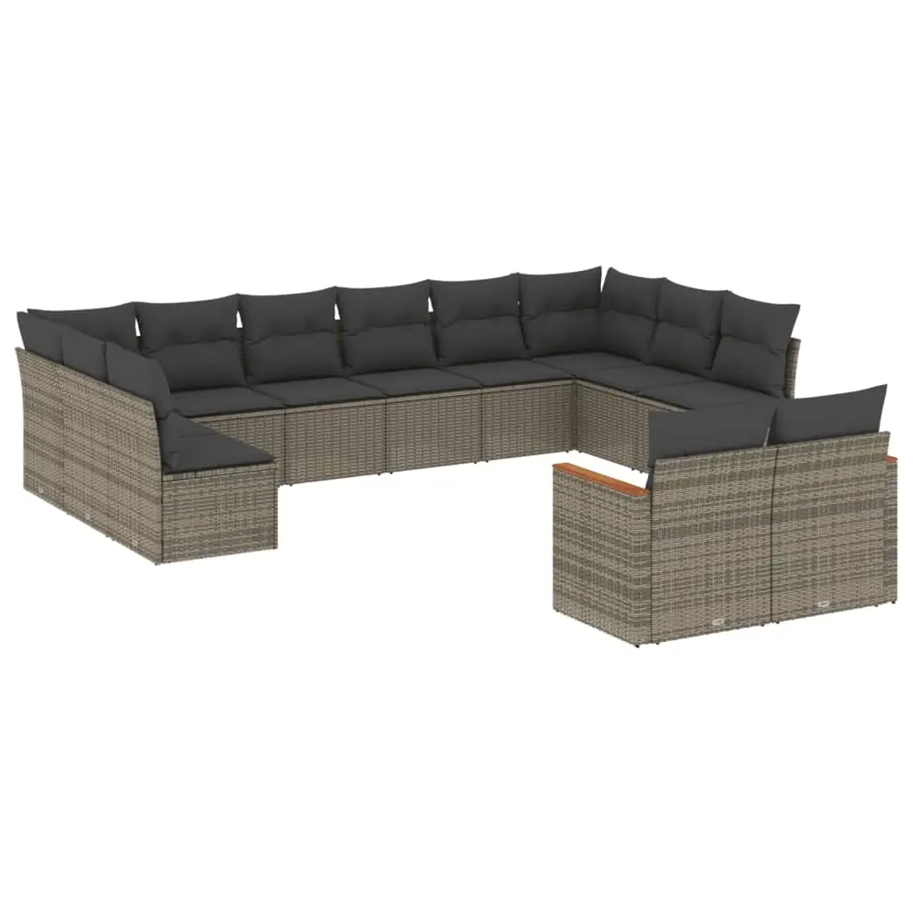 12 Piece Garden Sofa Set with Cushions Grey Poly Rattan 3226445 - Furniture
