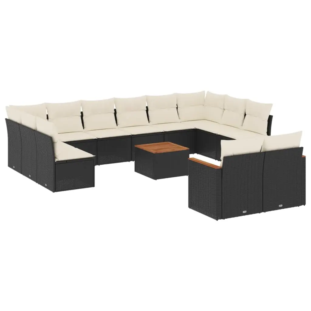 13 Piece Garden Sofa Set with Cushions Black Poly Rattan 3226448 - Furniture