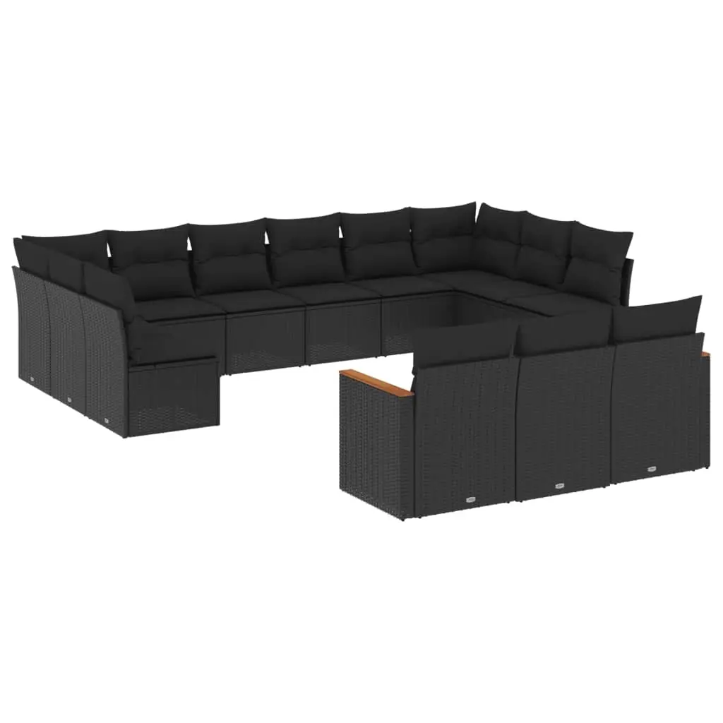 13 Piece Garden Sofa Set with Cushions Black Poly Rattan 3226454 - Furniture