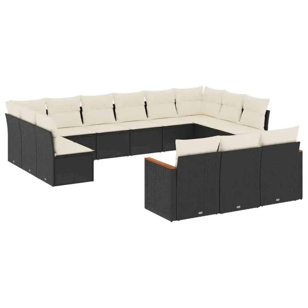 13 Piece Garden Sofa Set with Cushions Black Poly Rattan 3226455 - Furniture