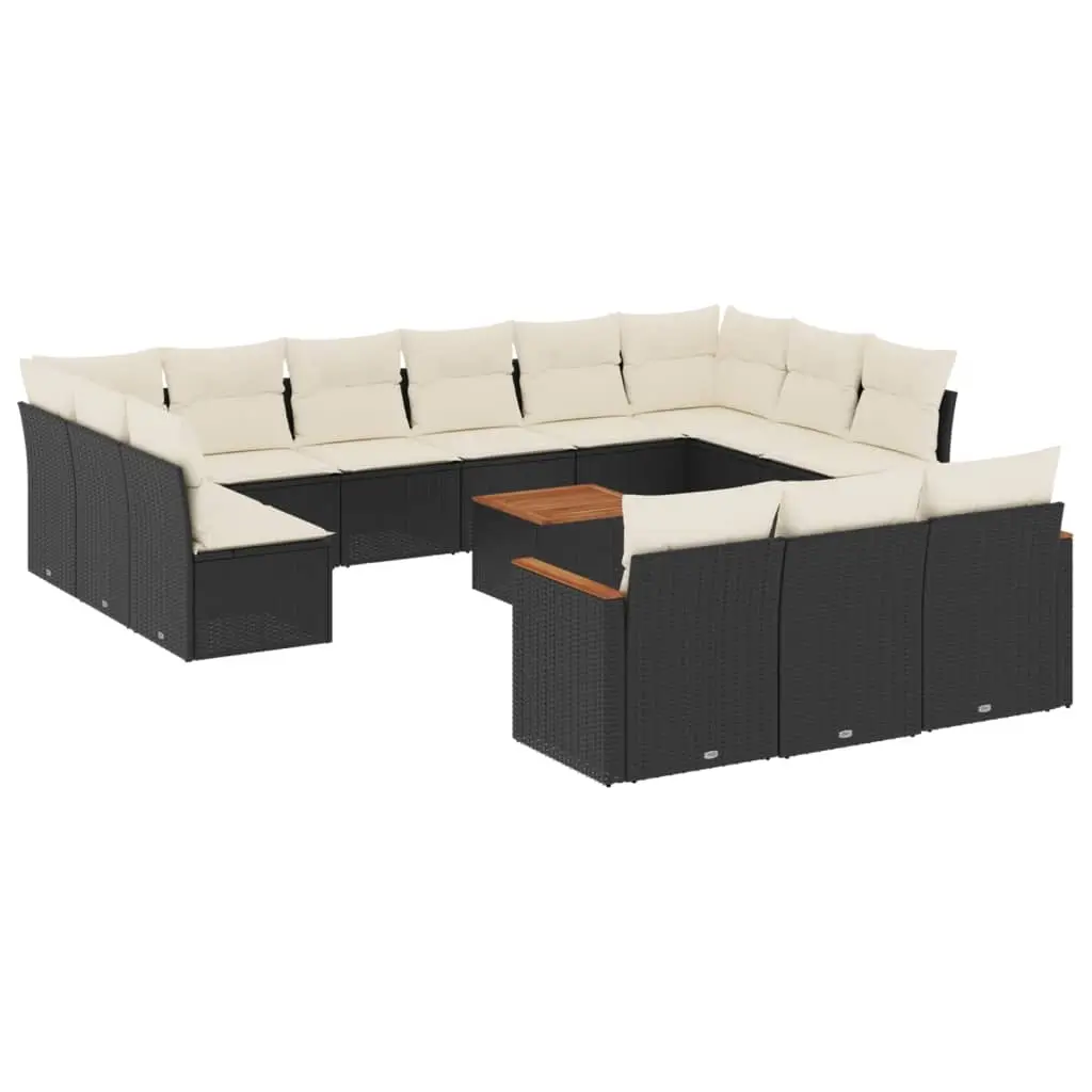 14 Piece Garden Sofa Set with Cushions Black Poly Rattan 3226462 - Furniture