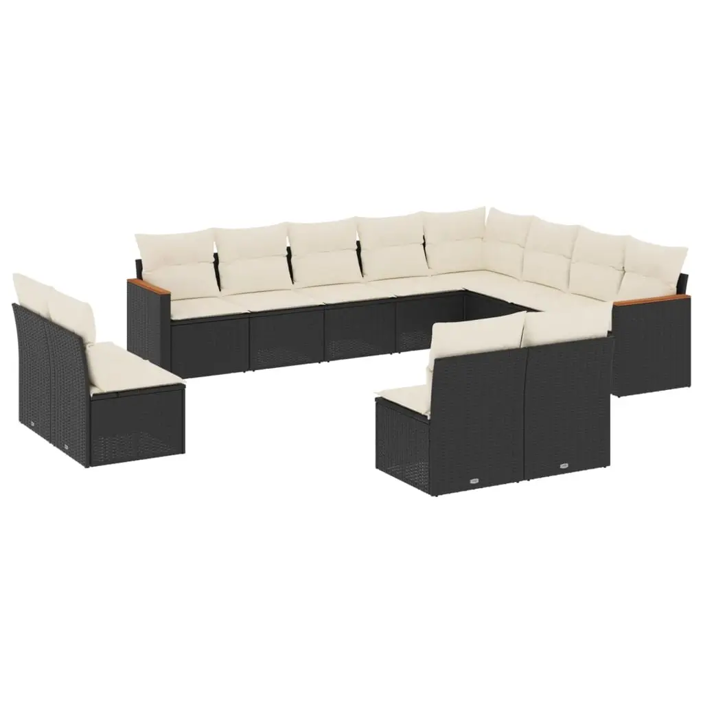 12 Piece Garden Sofa Set with Cushions Black Poly Rattan 3226469 - Furniture