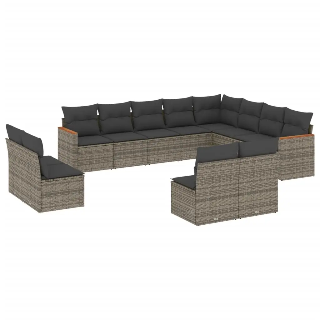 12 Piece Garden Sofa Set with Cushions Grey Poly Rattan 3226473 - Furniture
