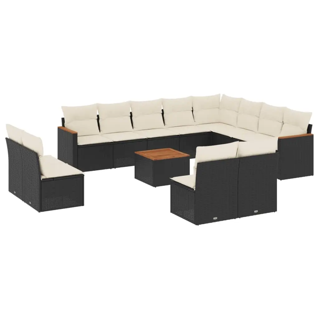 13 Piece Garden Sofa Set with Cushions Black Poly Rattan 3226476 - Furniture