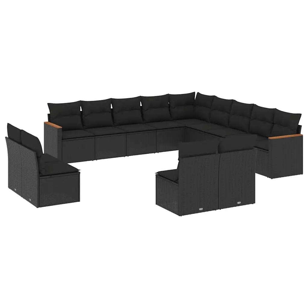 13 Piece Garden Sofa Set with Cushions Black Poly Rattan 3226482 - Furniture