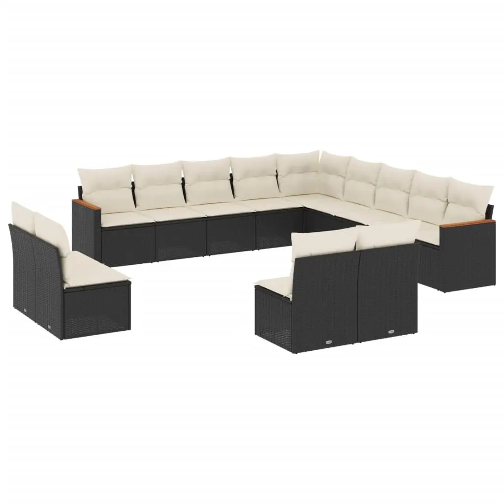13 Piece Garden Sofa Set with Cushions Black Poly Rattan 3226483 - Furniture
