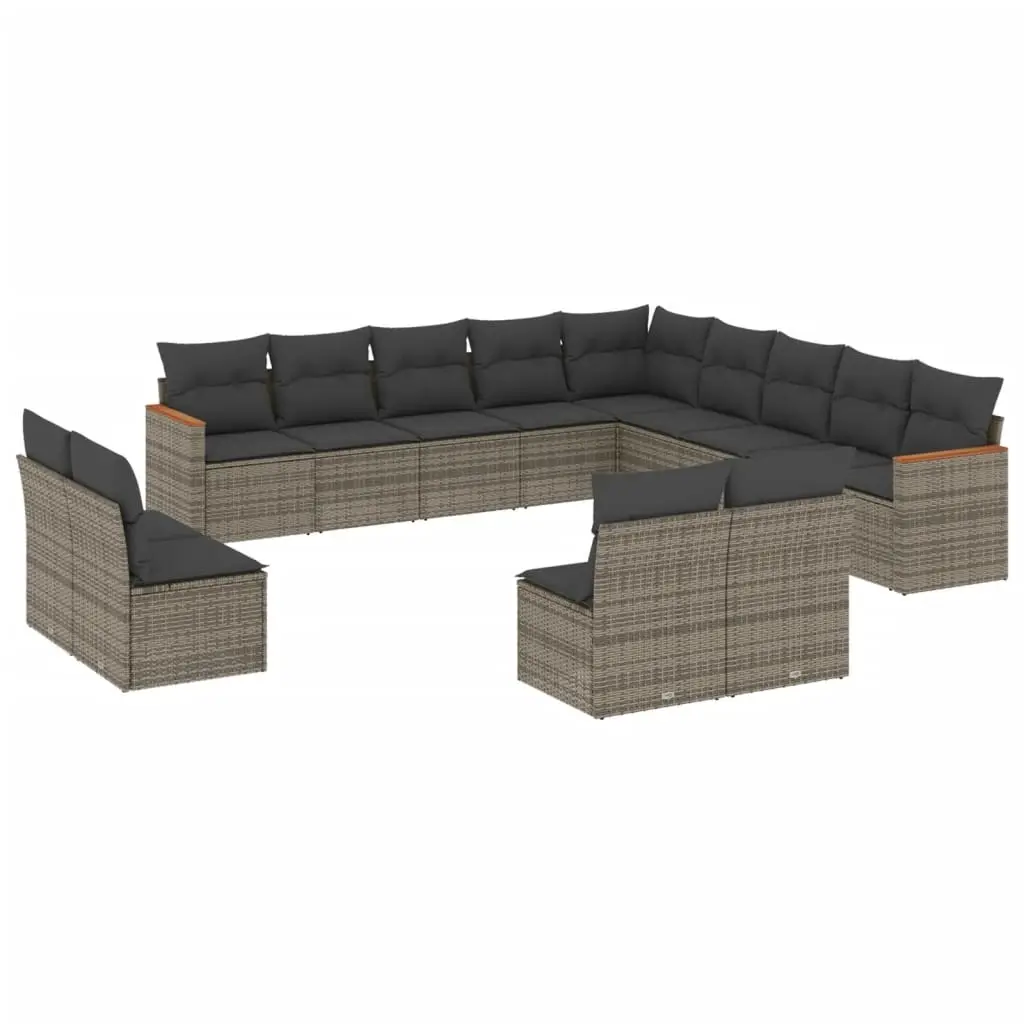 13 Piece Garden Sofa Set with Cushions Grey Poly Rattan 3226487 - Furniture