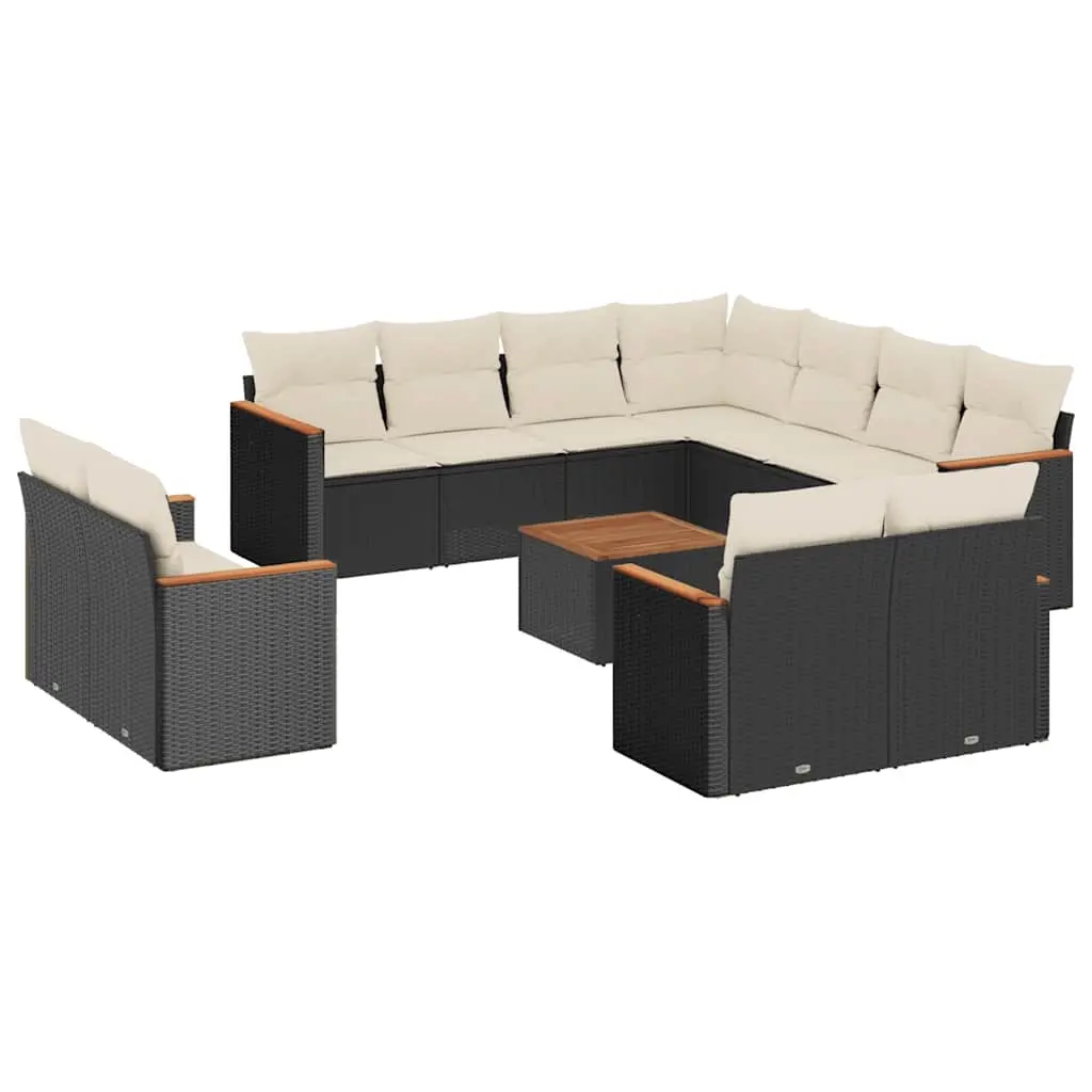 12 Piece Garden Sofa Set with Cushions Black Poly Rattan 3226504 - Furniture