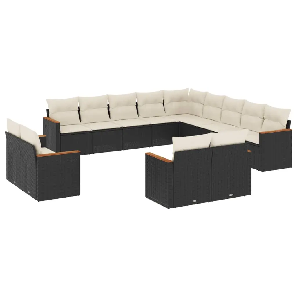 13 Piece Garden Sofa Set with Cushions Black Poly Rattan 3226525 - Furniture