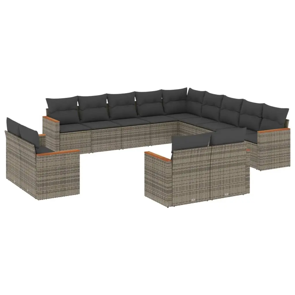 13 Piece Garden Sofa Set with Cushions Grey Poly Rattan 3226529 - Furniture