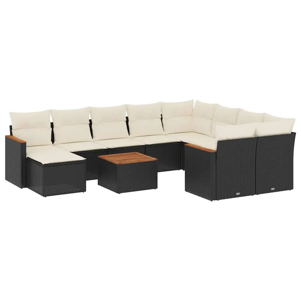 11 Piece Garden Sofa Set with Cushions Black Poly Rattan 3226560 - Furniture