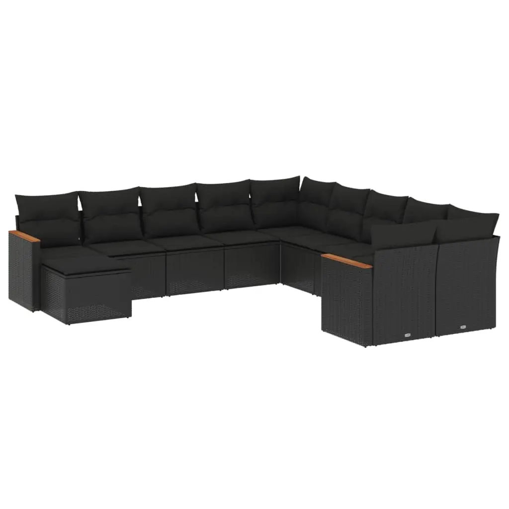 11 Piece Garden Sofa Set with Cushions Black Poly Rattan 3226566 - Furniture