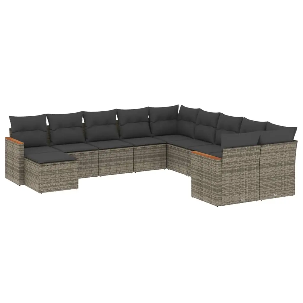 11 Piece Garden Sofa Set with Cushions Grey Poly Rattan 3226571 - Furniture
