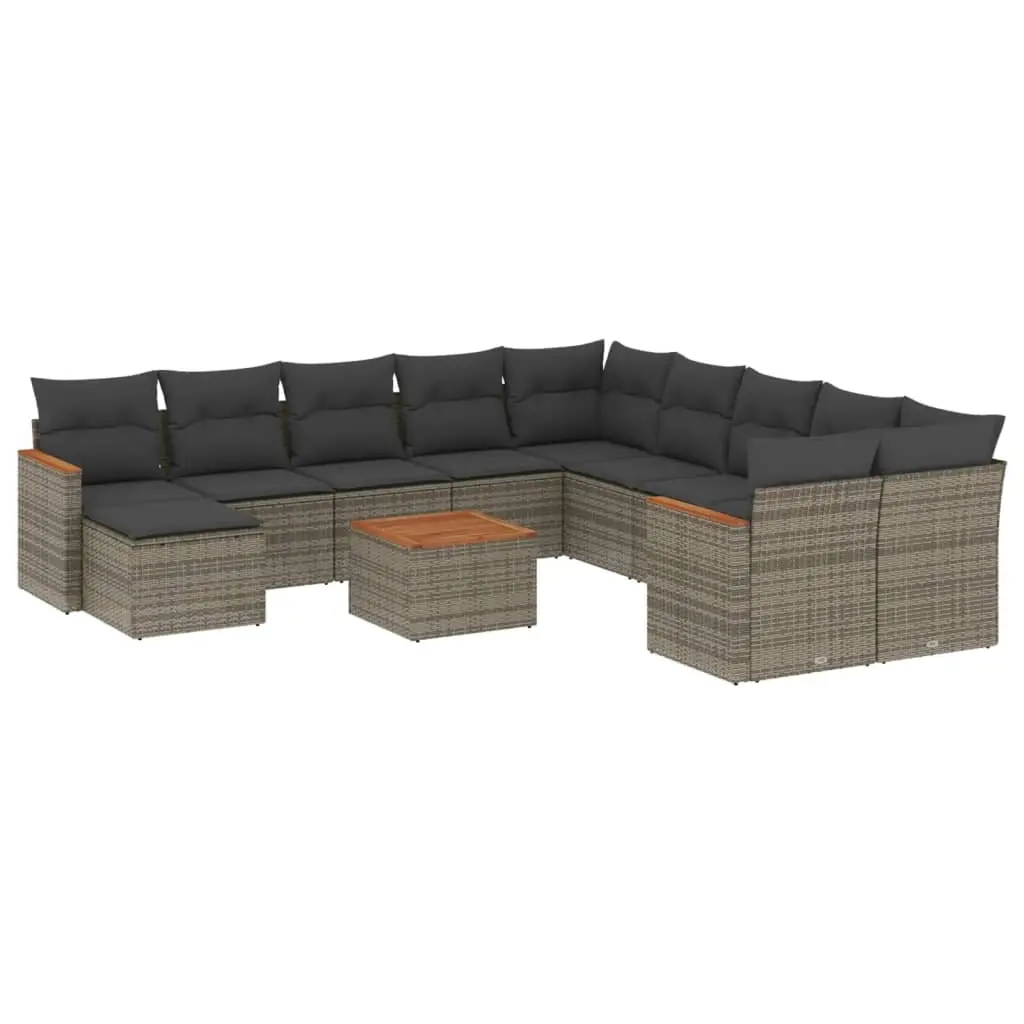 12 Piece Garden Sofa Set with Cushions Grey Poly Rattan 3226578 - Furniture
