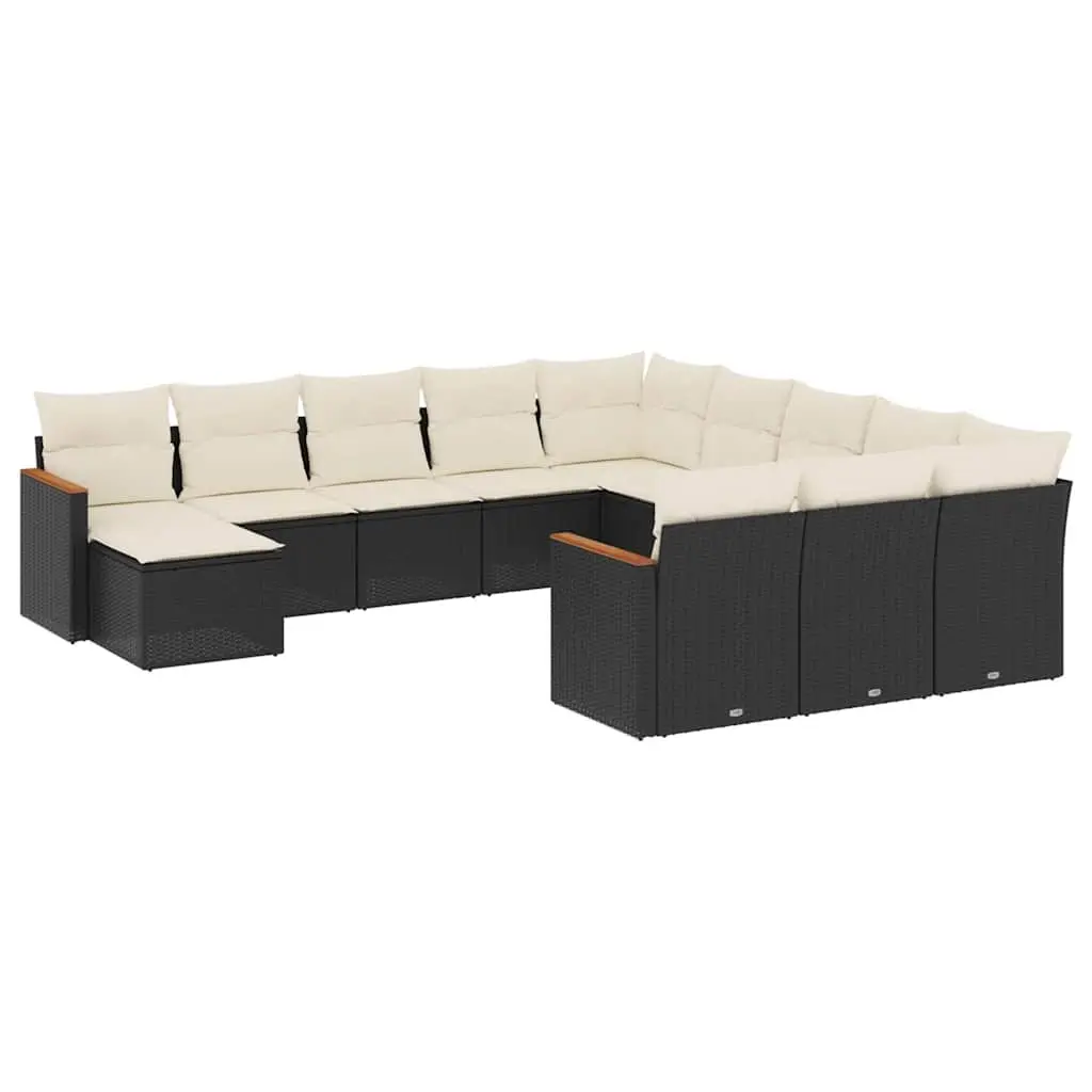 12 Piece Garden Sofa Set with Cushions Black Poly Rattan 3226581 - Furniture