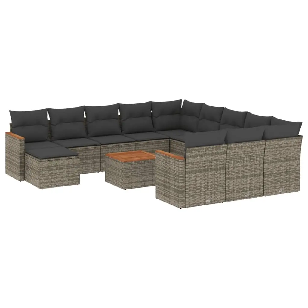 13 Piece Garden Sofa Set with Cushions Grey Poly Rattan 3226592 - Furniture