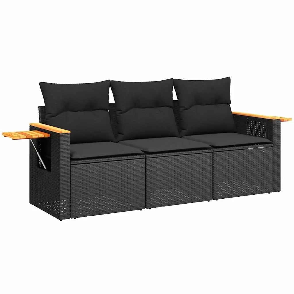 3 Piece Garden Sofa Set with Cushions Black Poly Rattan 3226594 - Furniture