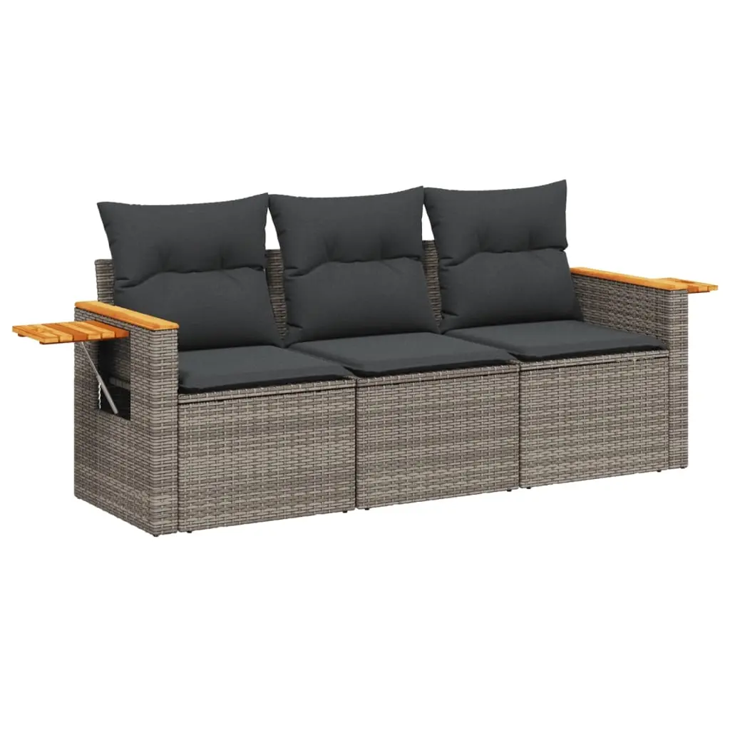 3 Piece Garden Sofa Set with Cushions Grey Poly Rattan 3226599 - Furniture