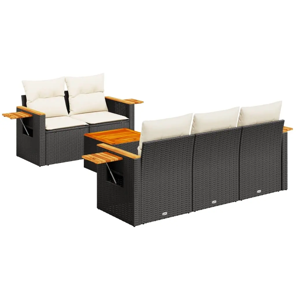 6 Piece Garden Sofa Set with Cushions Black Poly Rattan 3226623 - Furniture