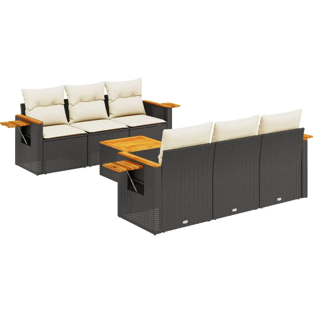7 Piece Garden Sofa Set with Cushions Black Poly Rattan 3226630 - Furniture