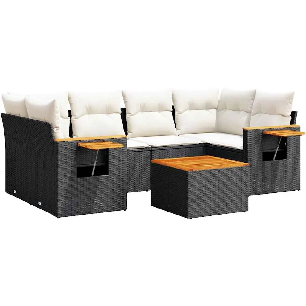 7 Piece Garden Sofa Set with Cushions Black Poly Rattan 3226637 - Furniture