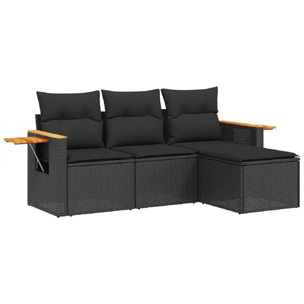 4 Piece Garden Sofa Set with Cushions Black Poly Rattan 3226741 - Furniture