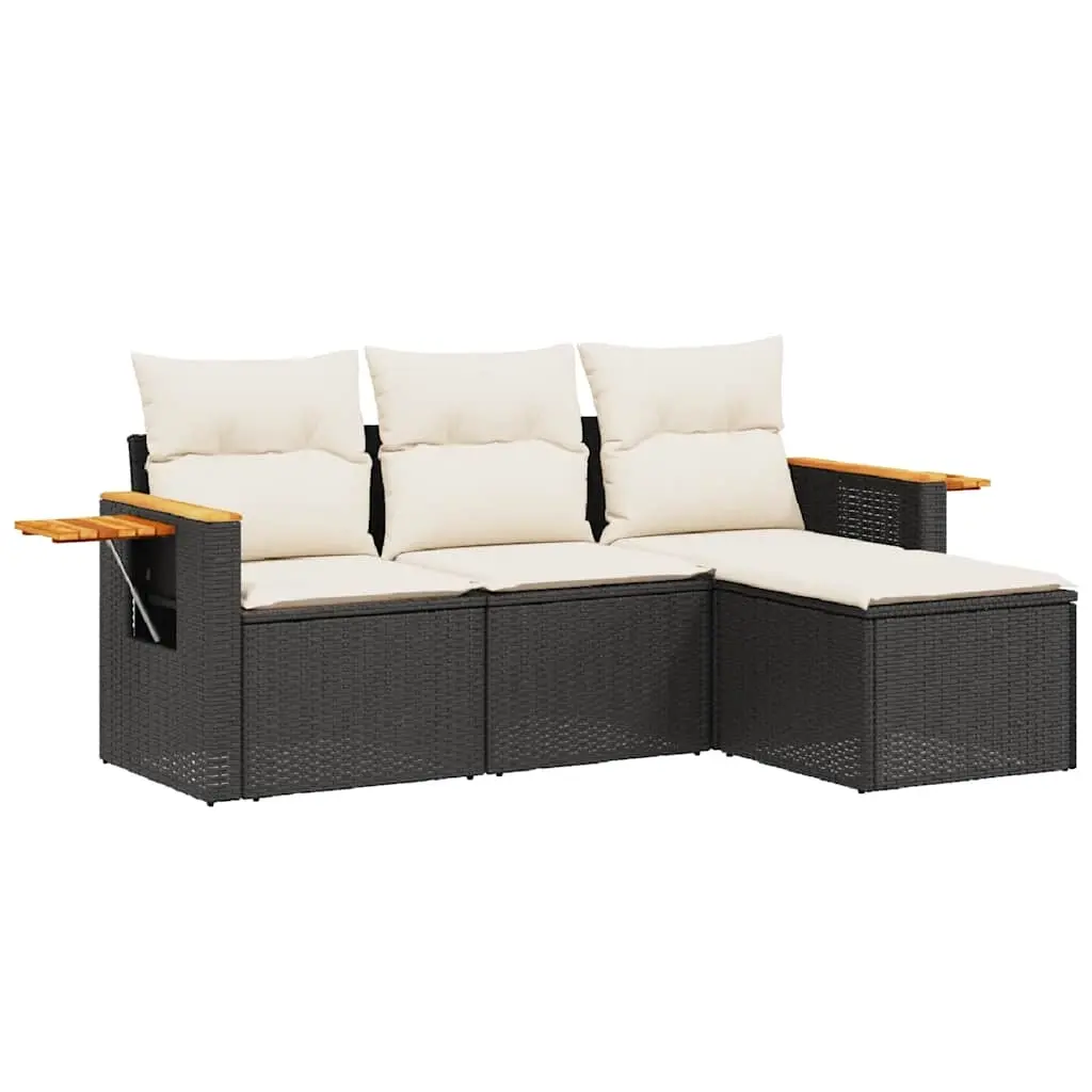 4 Piece Garden Sofa Set with Cushions Black Poly Rattan 3226742 - Furniture