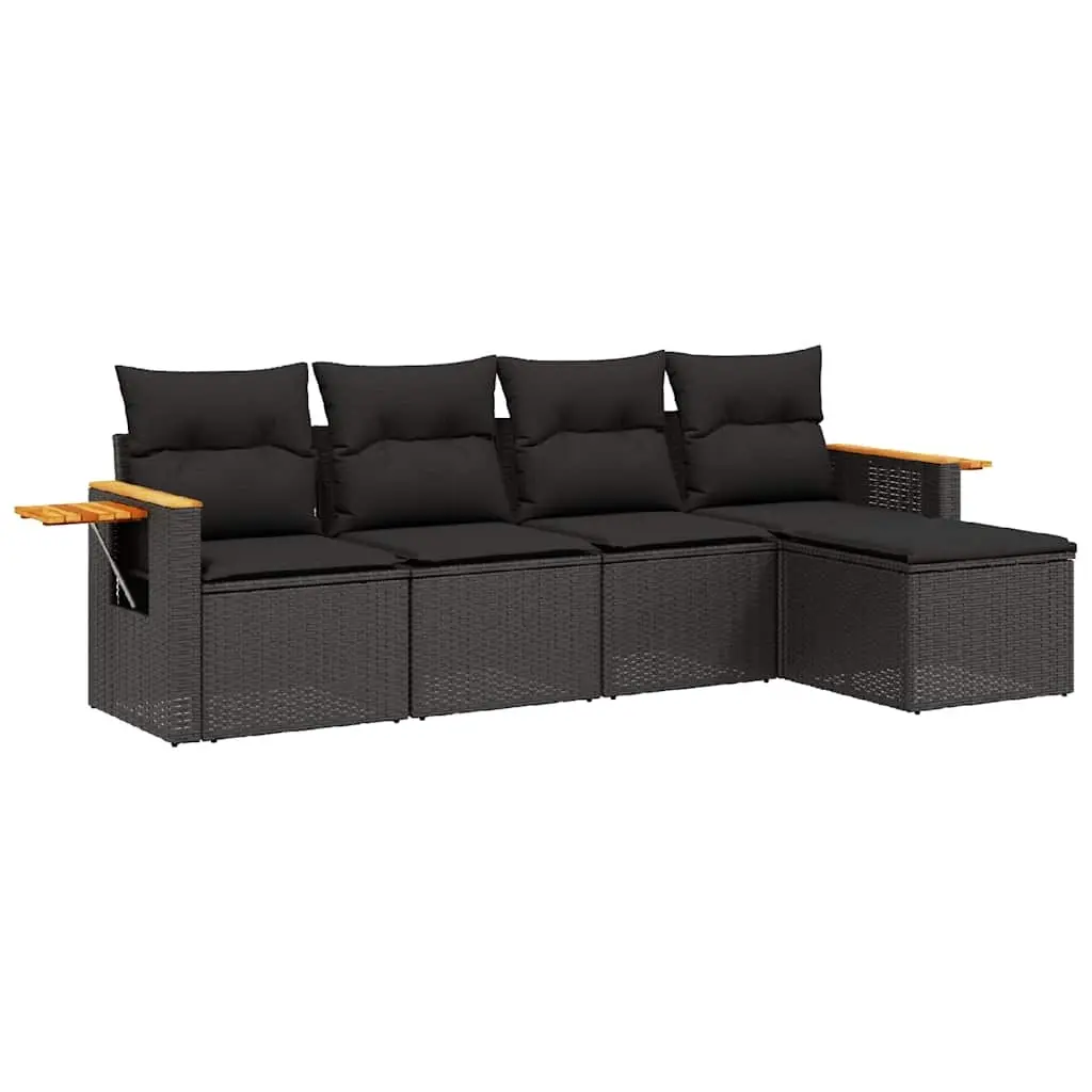 5 Piece Garden Sofa Set with Cushions Black Poly Rattan 3226755 - Furniture