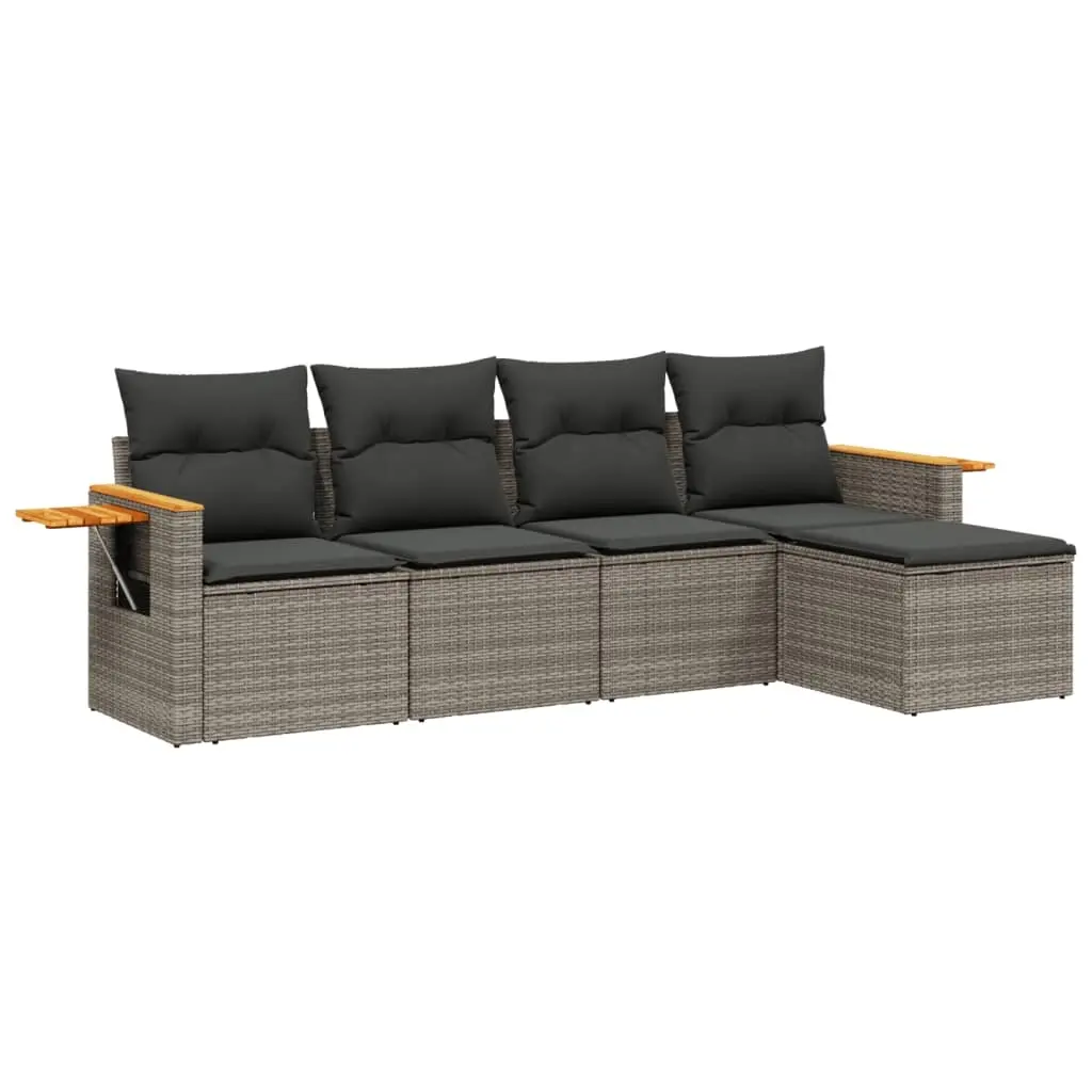 5 Piece Garden Sofa Set with Cushions Grey Poly Rattan 3226760 - Furniture