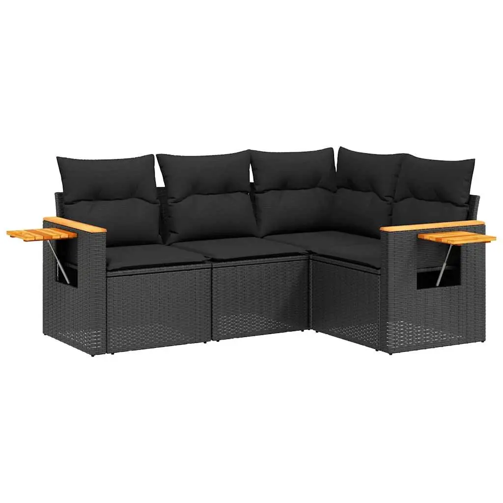4 Piece Garden Sofa Set with Cushions Black Poly Rattan 3226769 - Furniture