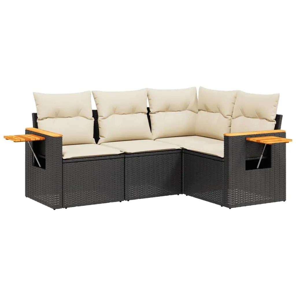 4 Piece Garden Sofa Set with Cushions Black Poly Rattan 3226770 - Furniture