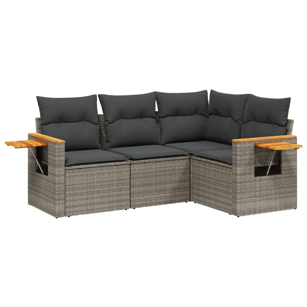 4 Piece Garden Sofa Set with Cushions Grey Poly Rattan 3226774 - Furniture