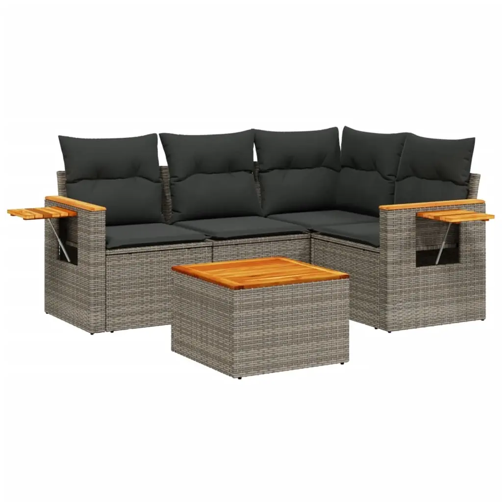 5 Piece Garden Sofa Set with Cushions Grey Poly Rattan 3226781 - Furniture