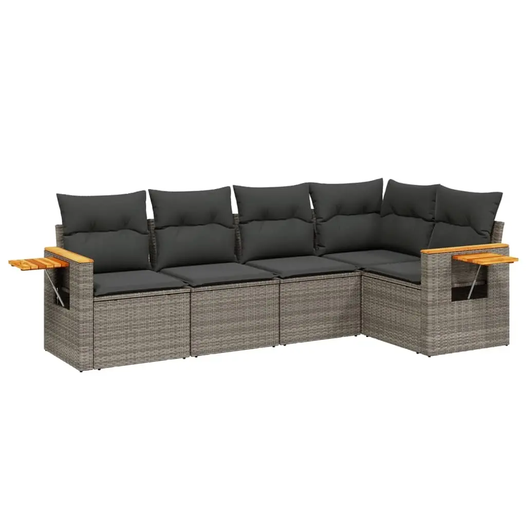 5 Piece Garden Sofa Set with Cushions Grey Poly Rattan 3226788 - Furniture