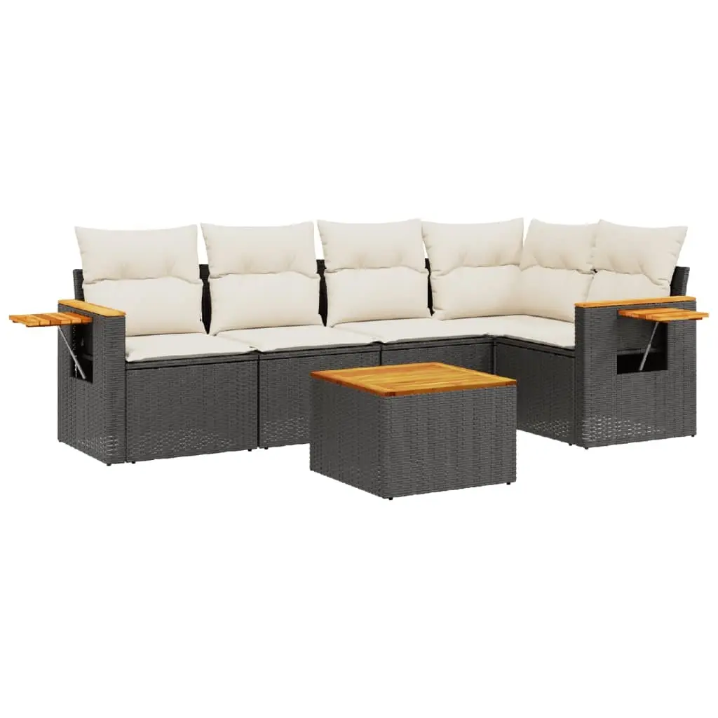 6 Piece Garden Sofa Set with Cushions Black Poly Rattan 3226791 - Furniture