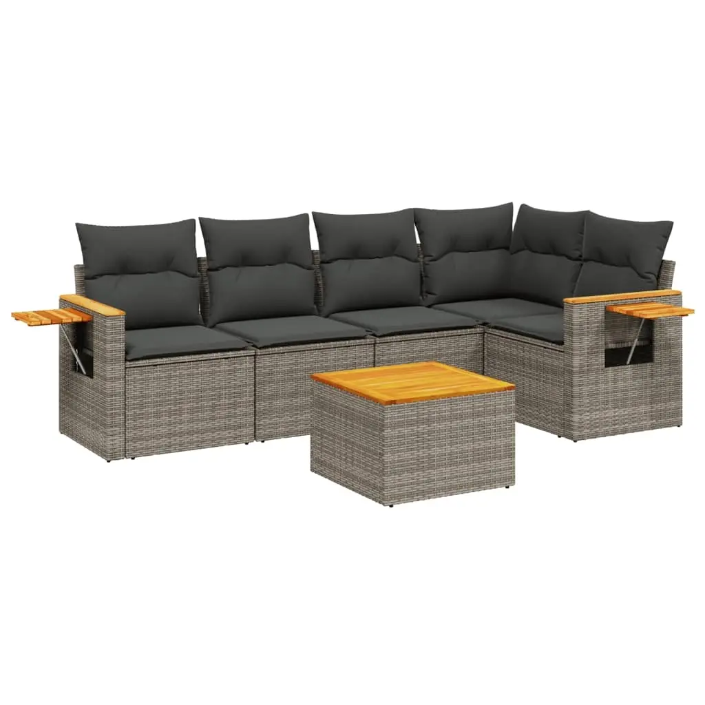 6 Piece Garden Sofa Set with Cushions Grey Poly Rattan 3226795 - Furniture