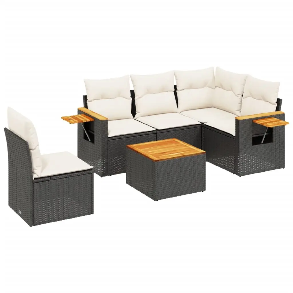 6 Piece Garden Sofa Set with Cushions Black Poly Rattan 3226819 - Furniture