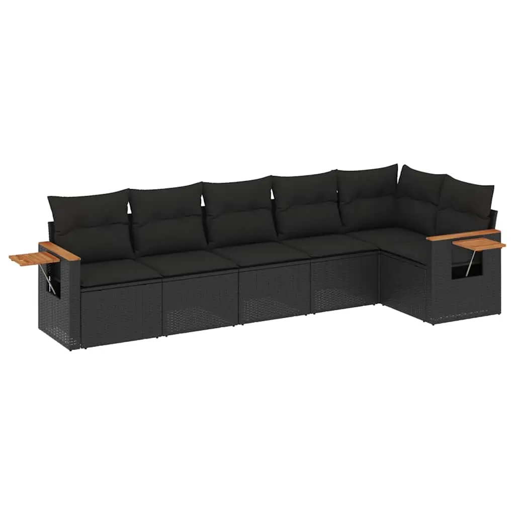 6 Piece Garden Sofa Set with Cushions Black Poly Rattan 3226825 - Furniture